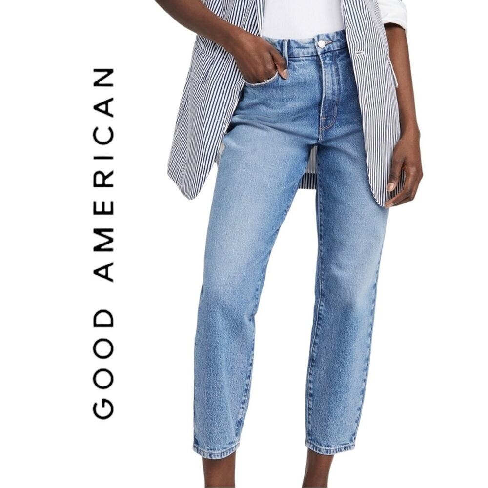 Good American Idol High Rise Straight Mom Jean, Lightly Distressed, Size 25